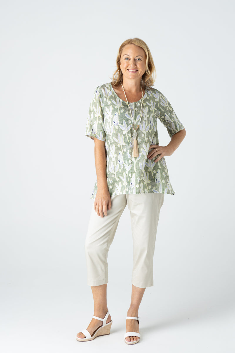 Cactus Short Sleeve Linen/Silk Swing Shirt