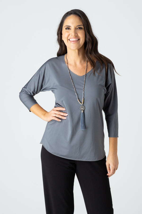 Charcoal Jersey 3/4 Sleeve Top