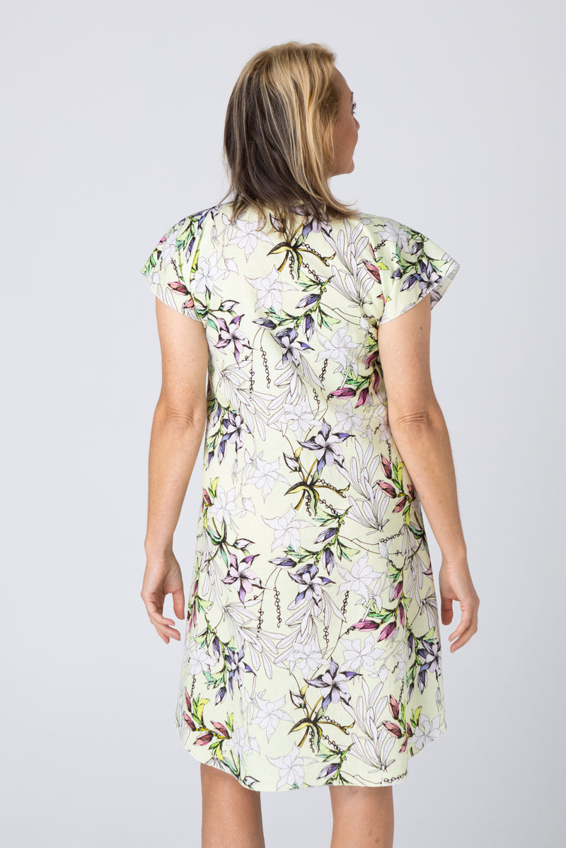 Citrus Print Linen/Silk Short Sleeve Dress