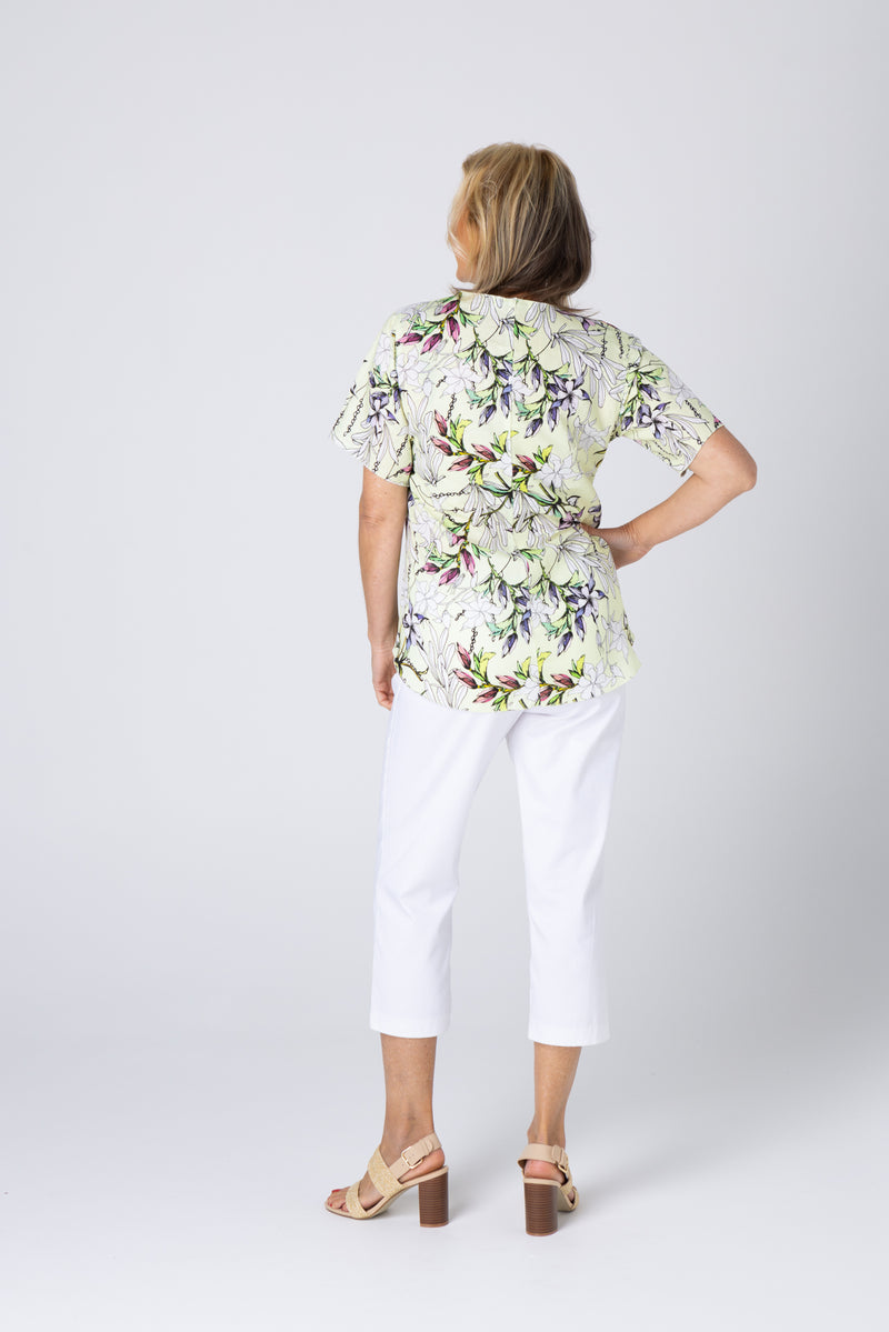 Citrus Print Short Sleeve Linen/Silk Shirt
