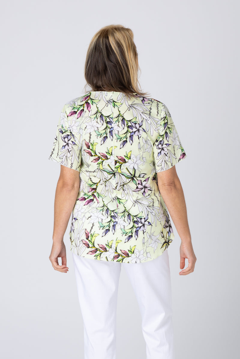 Citrus Print Short Sleeve Linen/Silk Shirt