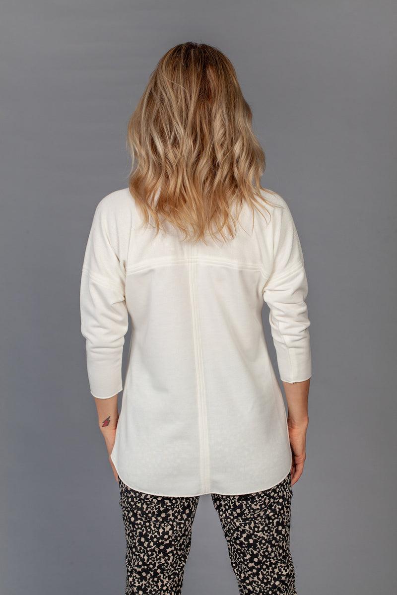 Cream Feature Stitched Poly/Cotton 3/4 Sleeve Top