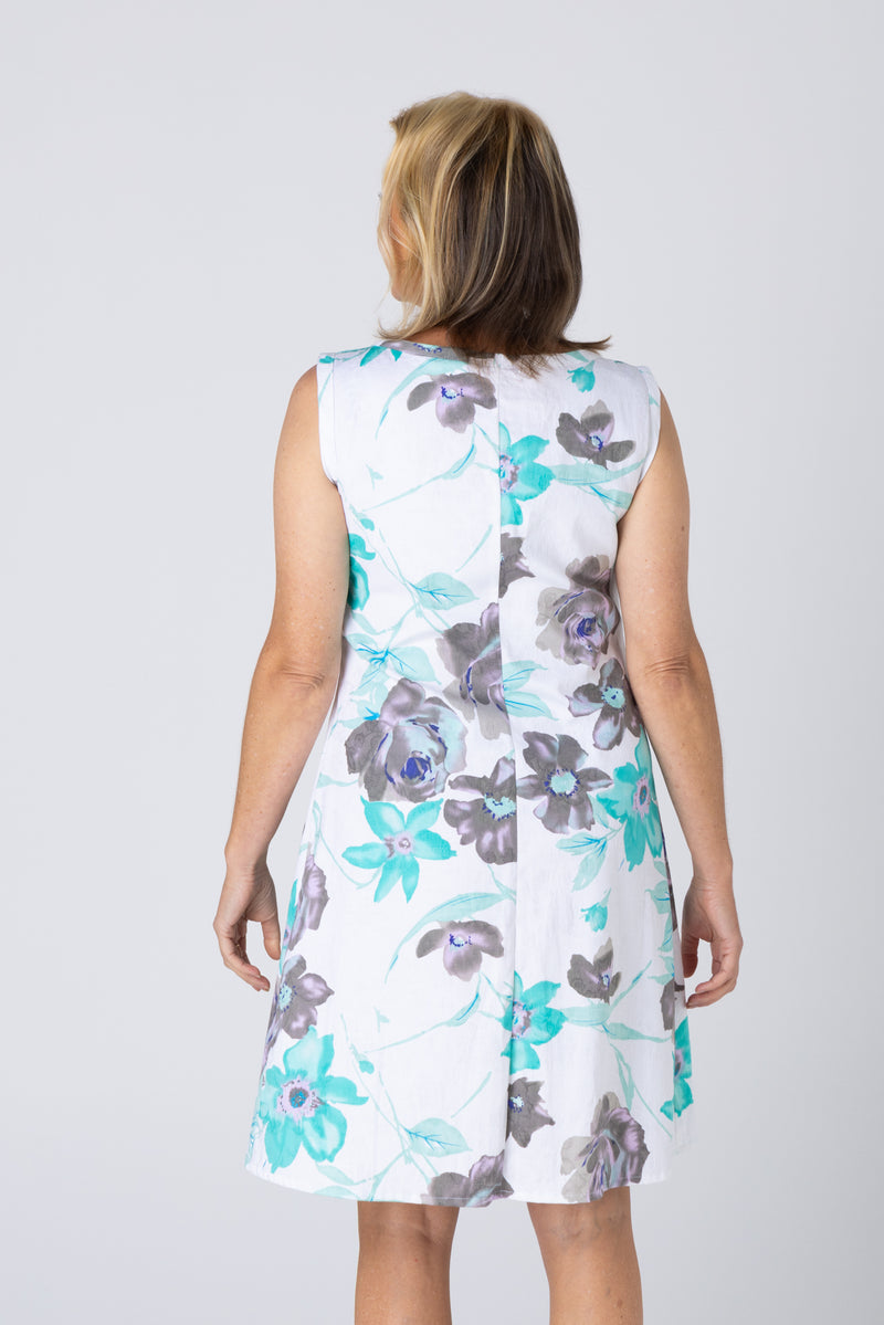 Dove Print Stretch Cotton Sleeveless Dress