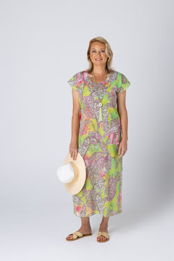 Fiji Print Short Sleeve Cotton Maxi Dress