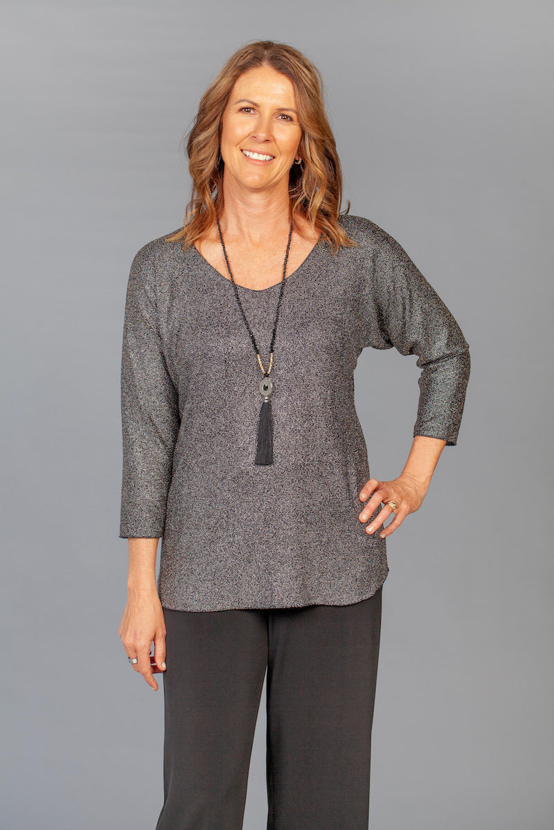 Glitter Print Jersey 3/4 Sleeve Top