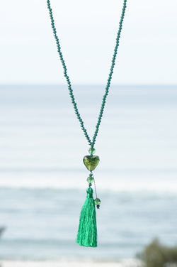 Green Beaded Tassel Necklace