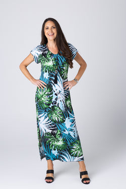 Hawaii Print Short Sleeve Jersey Maxi Dress I Love My Life Hawaii Print Short Sleeve Jersey Maxi Dress I Love My Life