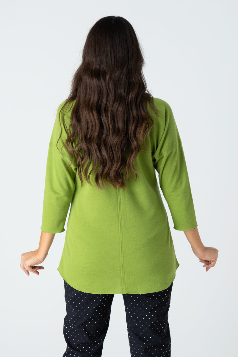 Lime Feature Stitched Poly/Cotton 3/4 Sleeve Top