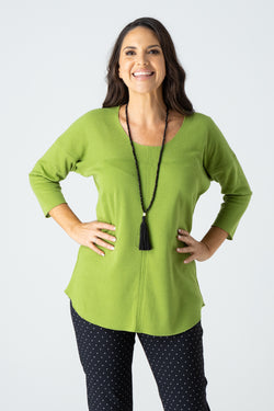Lime Feature Stitched Poly/Cotton 3/4 Sleeve Top