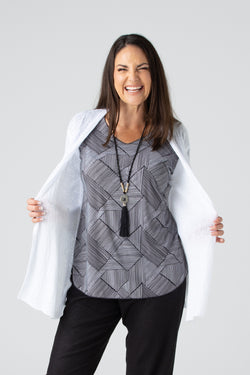 Lines Print Short Sleeve Jersey Top
