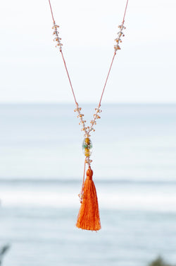 Orange Beaded Tassel Necklace