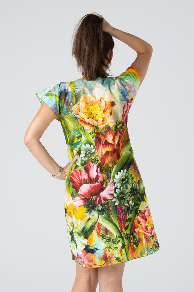 Orchid Print Short Sleeve Cotton Dress