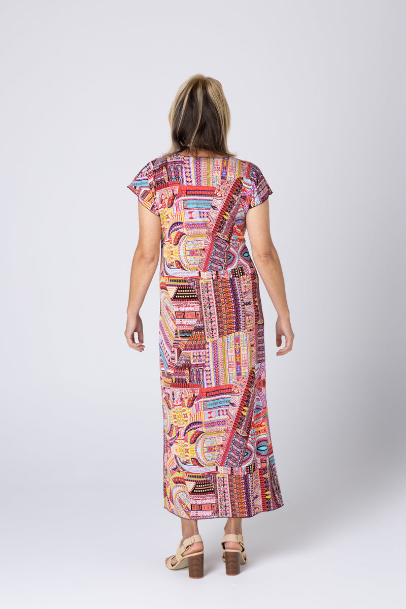 Patchwork Print Short Sleeve Jersey Maxi Dress