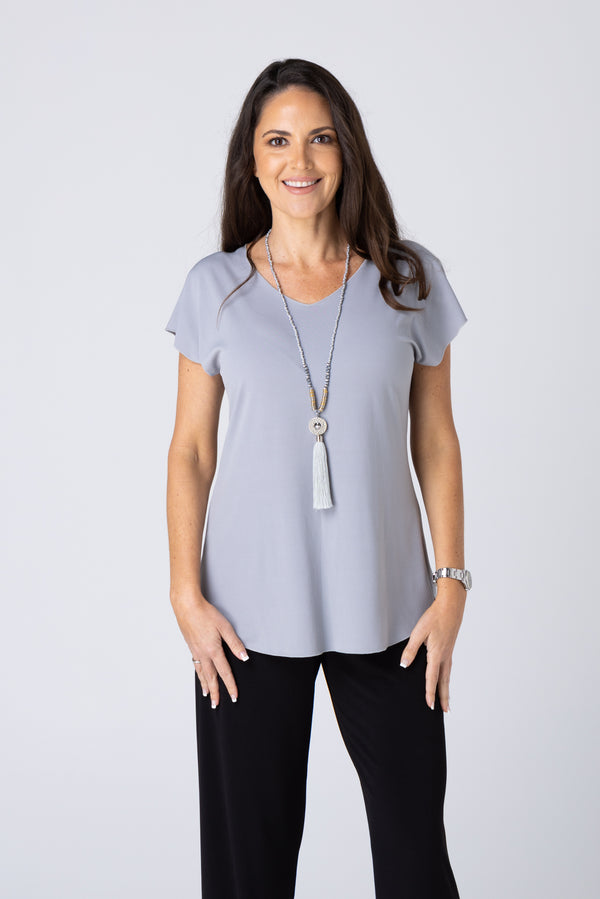 Pewter Microfibre Jersey Short Sleeve Top