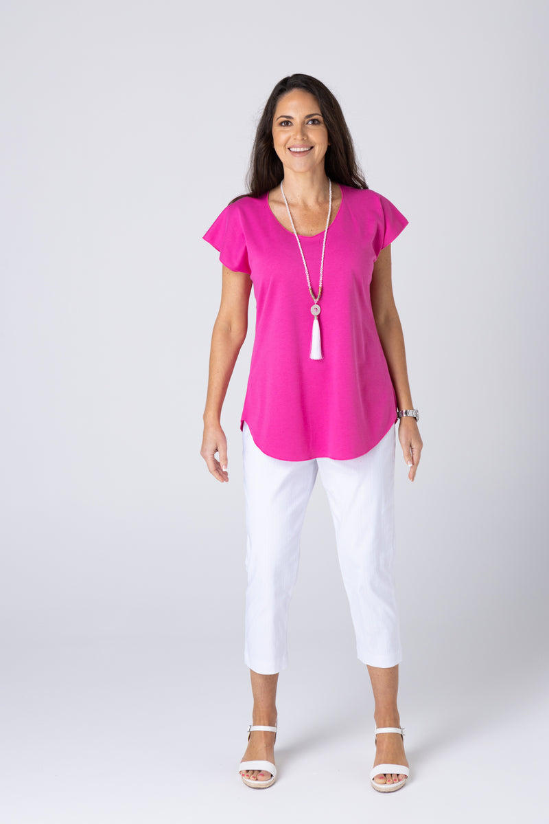 Hot Pink Short Sleeve Cotton Sports Knit Top