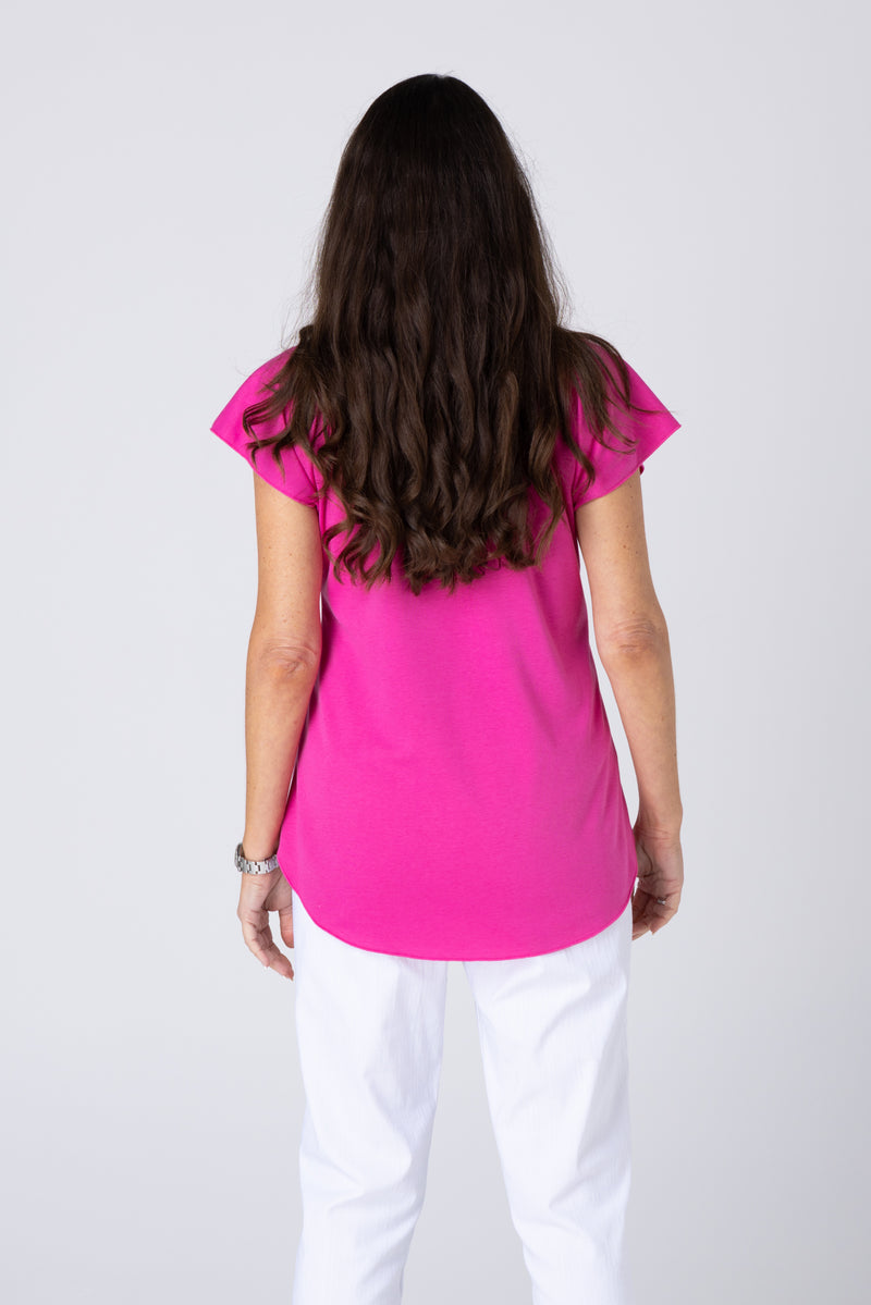 Hot Pink Short Sleeve Cotton Sports Knit Top
