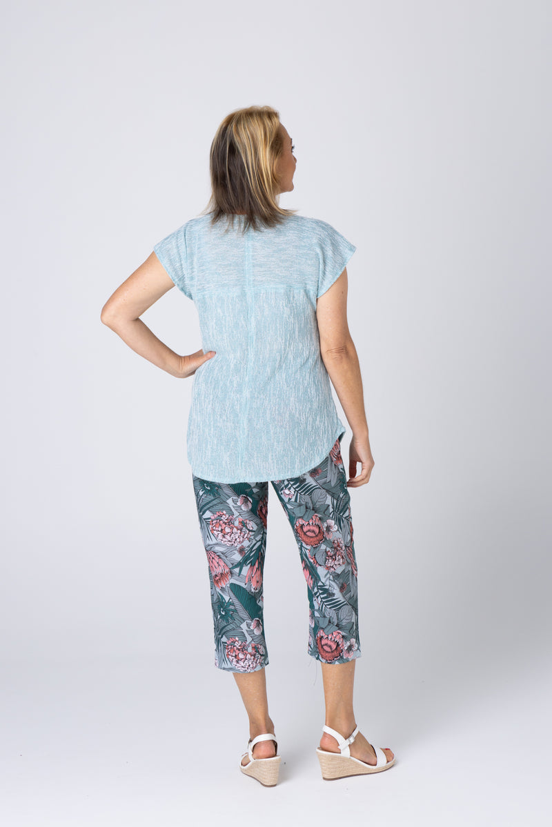 Protea Print Cotton/Linen Capri Pants