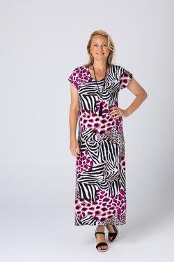 Rose Print Short Sleeve Jersey Maxi Dress
