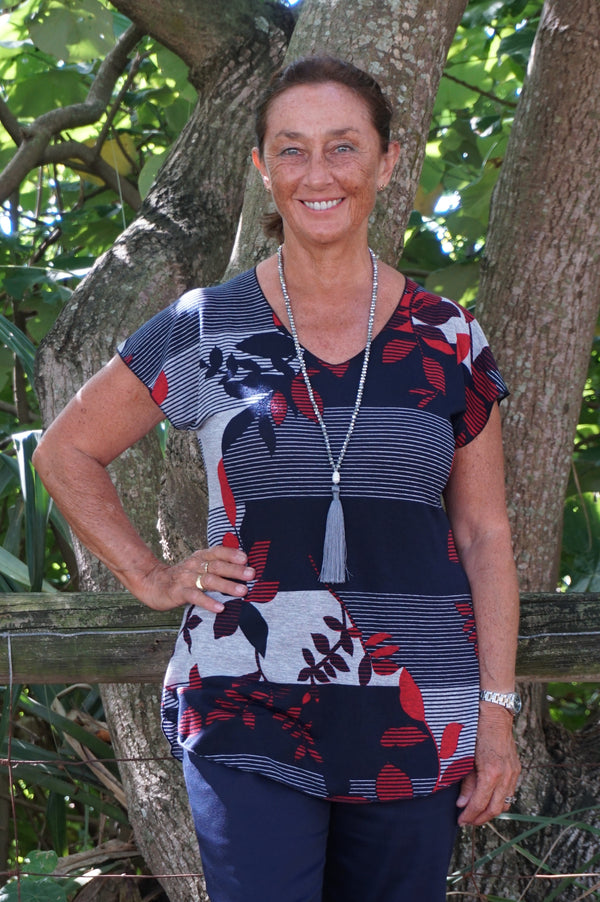 Ruby Print Short Sleeve Acrylic Jersey Top