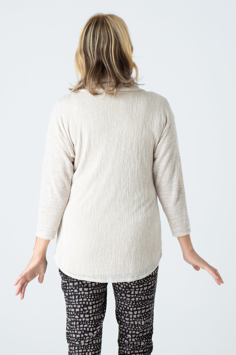 Sand Cowl Neck Poly/Rayon Knit 3/4 Sleeve Top