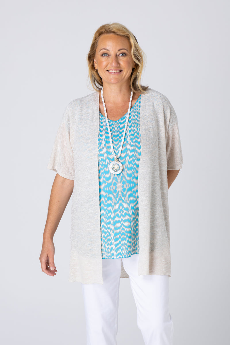 Sand Haven Poly/Rayon Knit Short Sleeve Cardigan