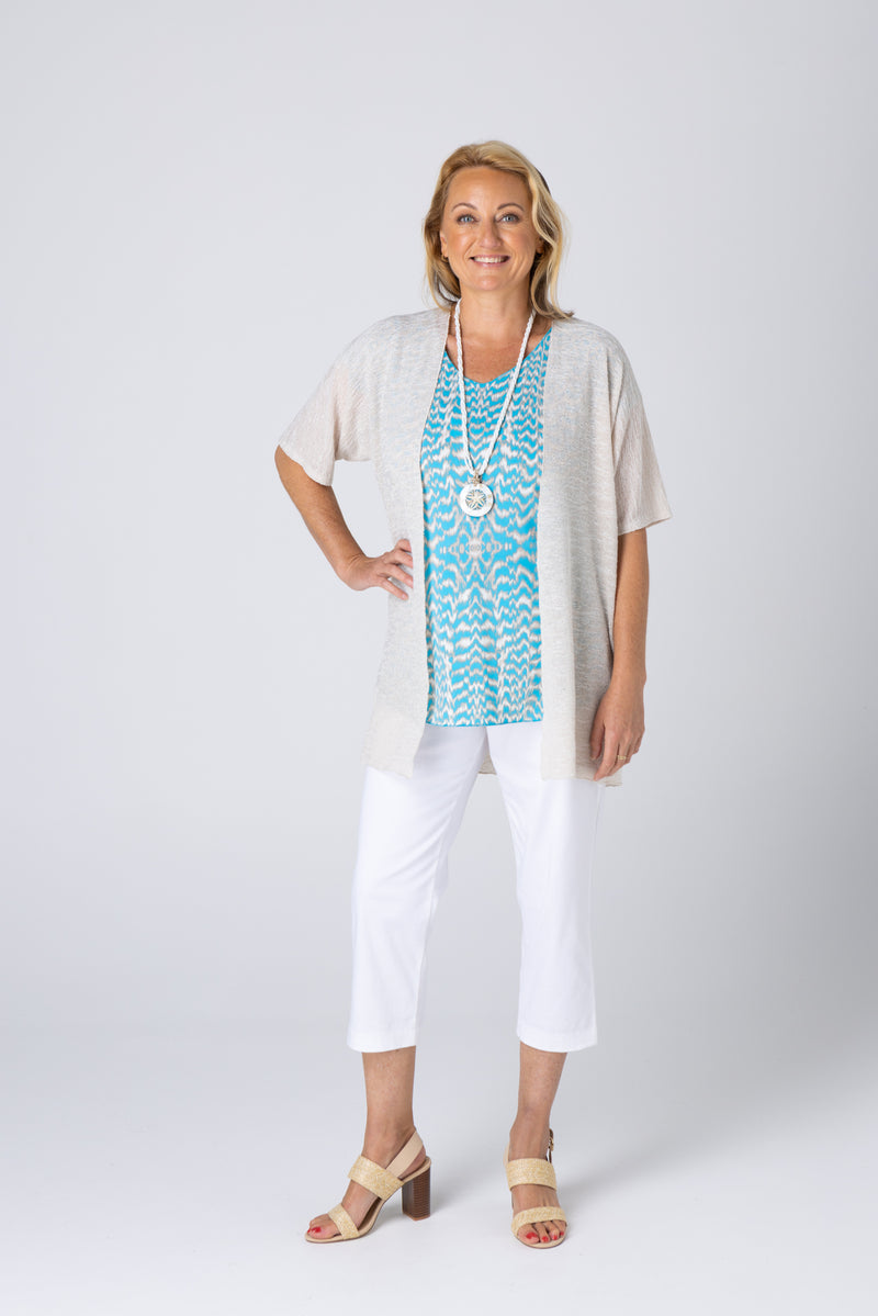 Sand Haven Poly/Rayon Knit Short Sleeve Cardigan
