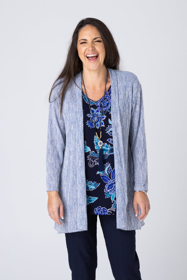 Sky Poly Rayon Long Sleeve Cardigan