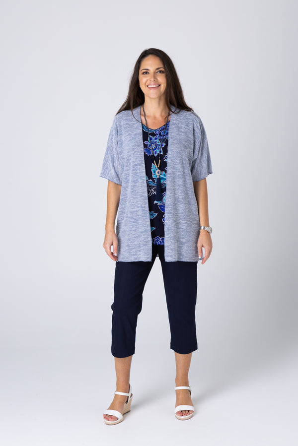 Sky Poly Rayon Short Sleeve Cardigan