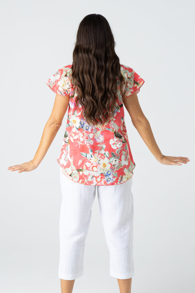 Sorbet Print Short Sleeve Non-Crush Jacquard Cotton Top