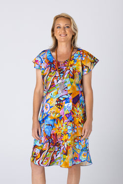 Sunkist Print Linen Short Sleeve Dress