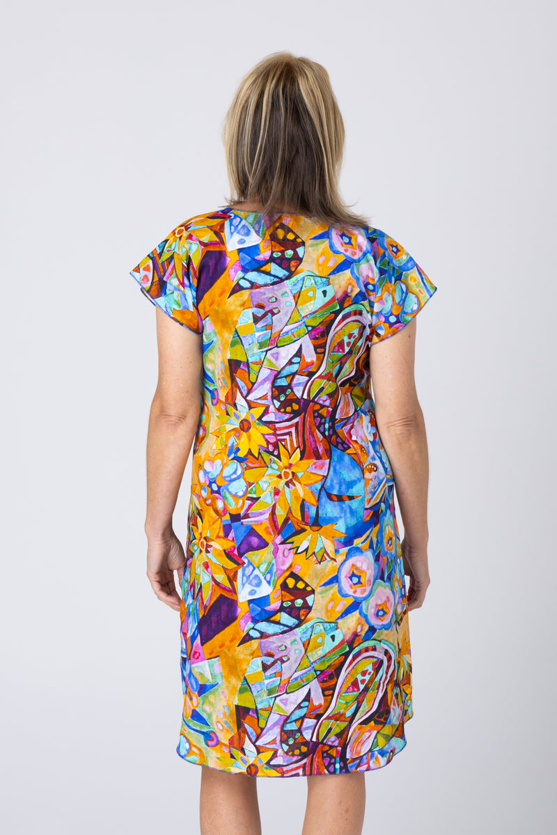 Sunkist Print Linen Short Sleeve Dress