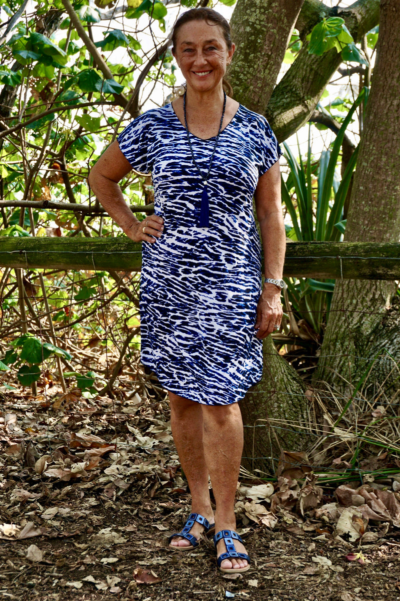 Swell Print Short Sleeve Jersey Shift Dress