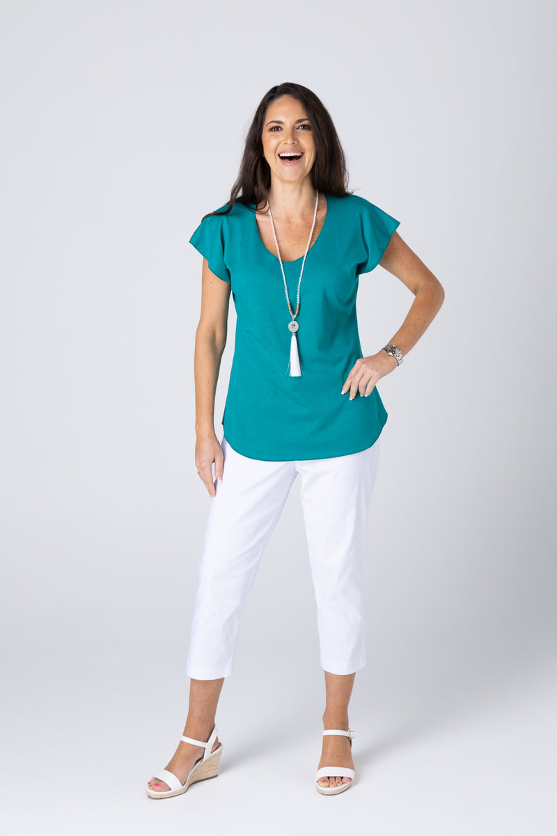 Teal Short Sleeve Cotton Sports Knit Top