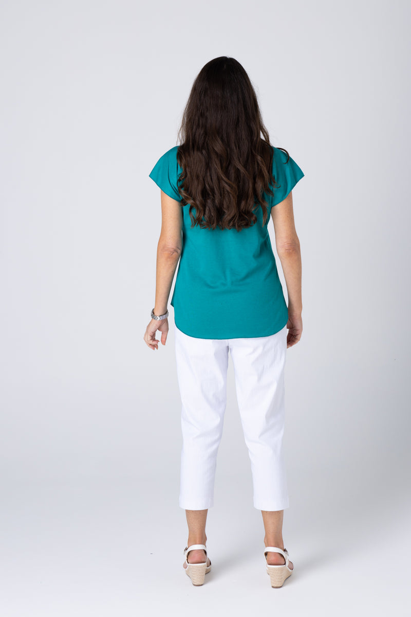 Teal Short Sleeve Cotton Sports Knit Top