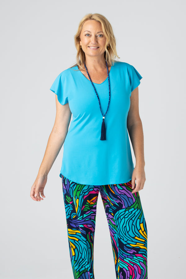 Turquoise Microfibre Jersey Short Sleeve Top