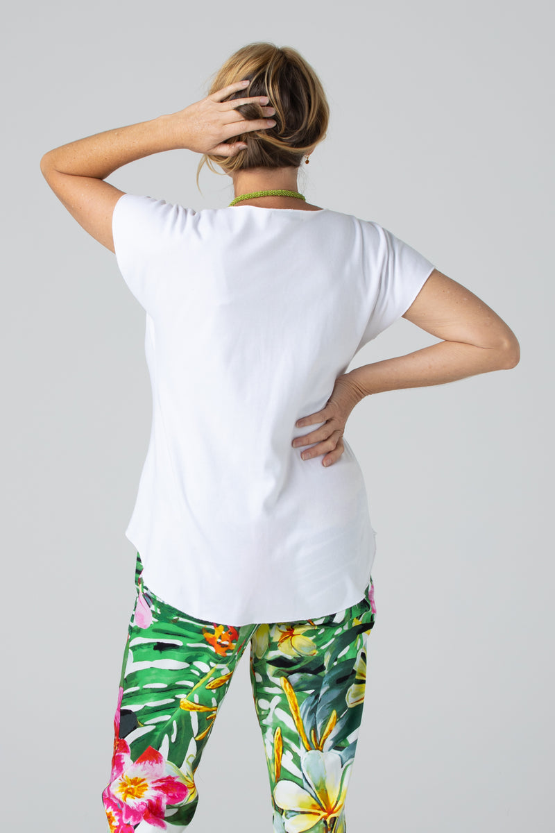 White Short Sleeve Cotton Textured Knit Top