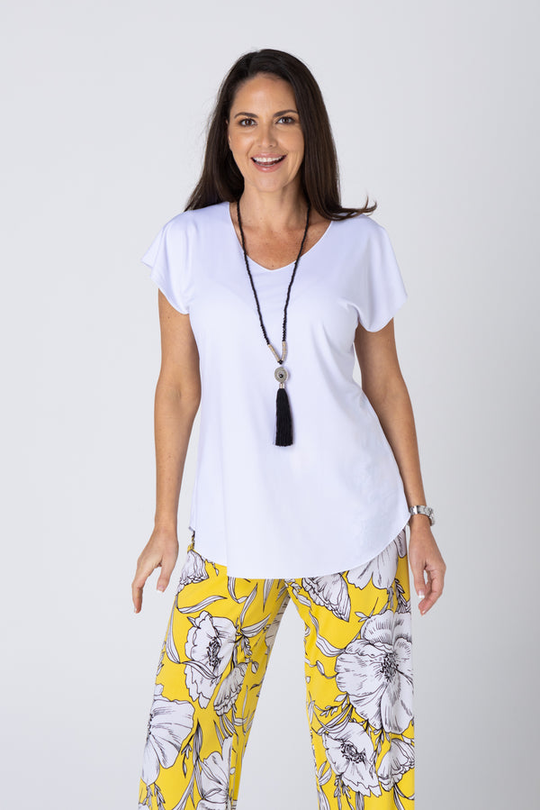 White Microfibre Short Sleeve Top