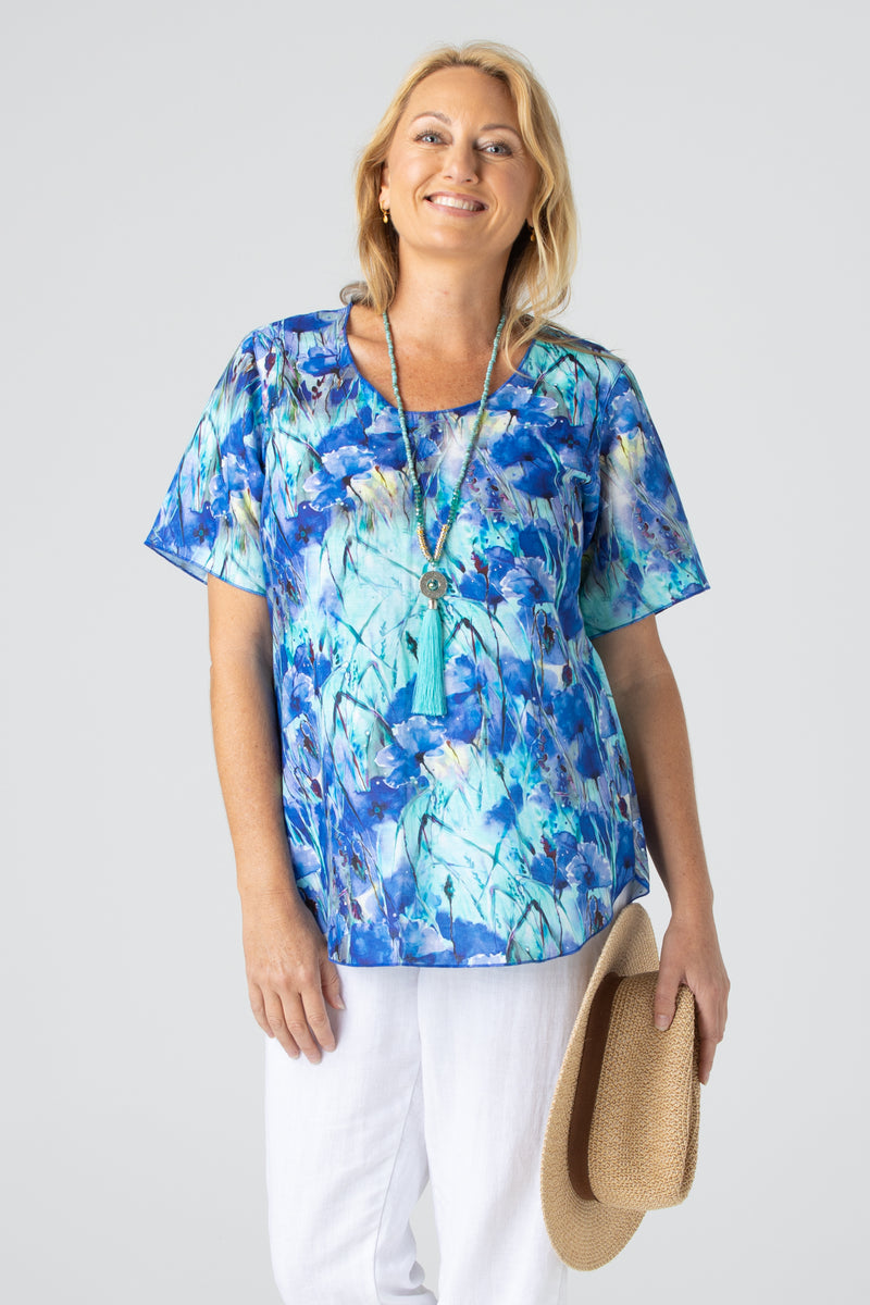 Whitsunday Print Short Sleeve Linen/Silk Shirt